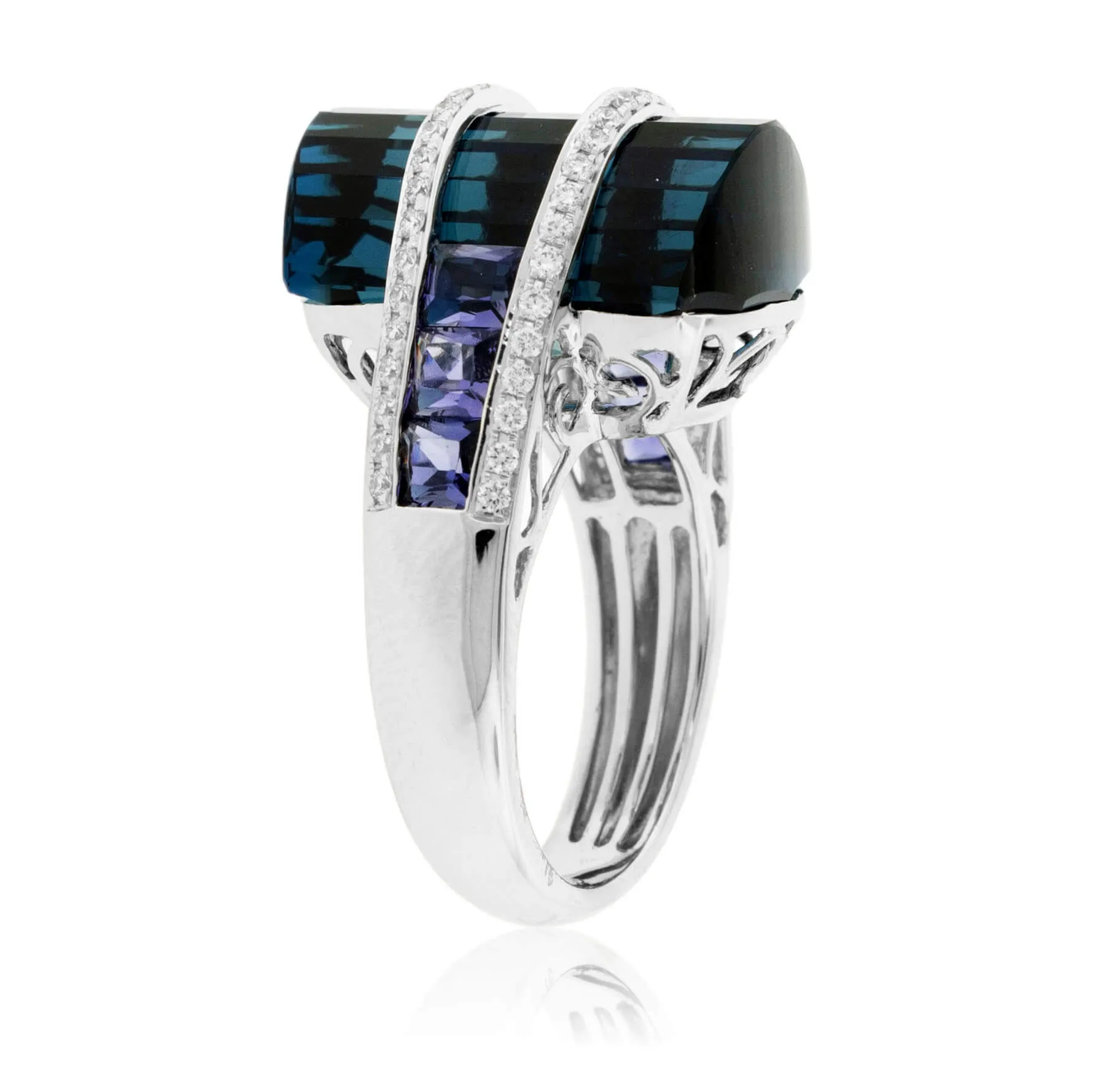 Fancy Cut London Blue Topaz with Iolite & Diamond Accents Ring