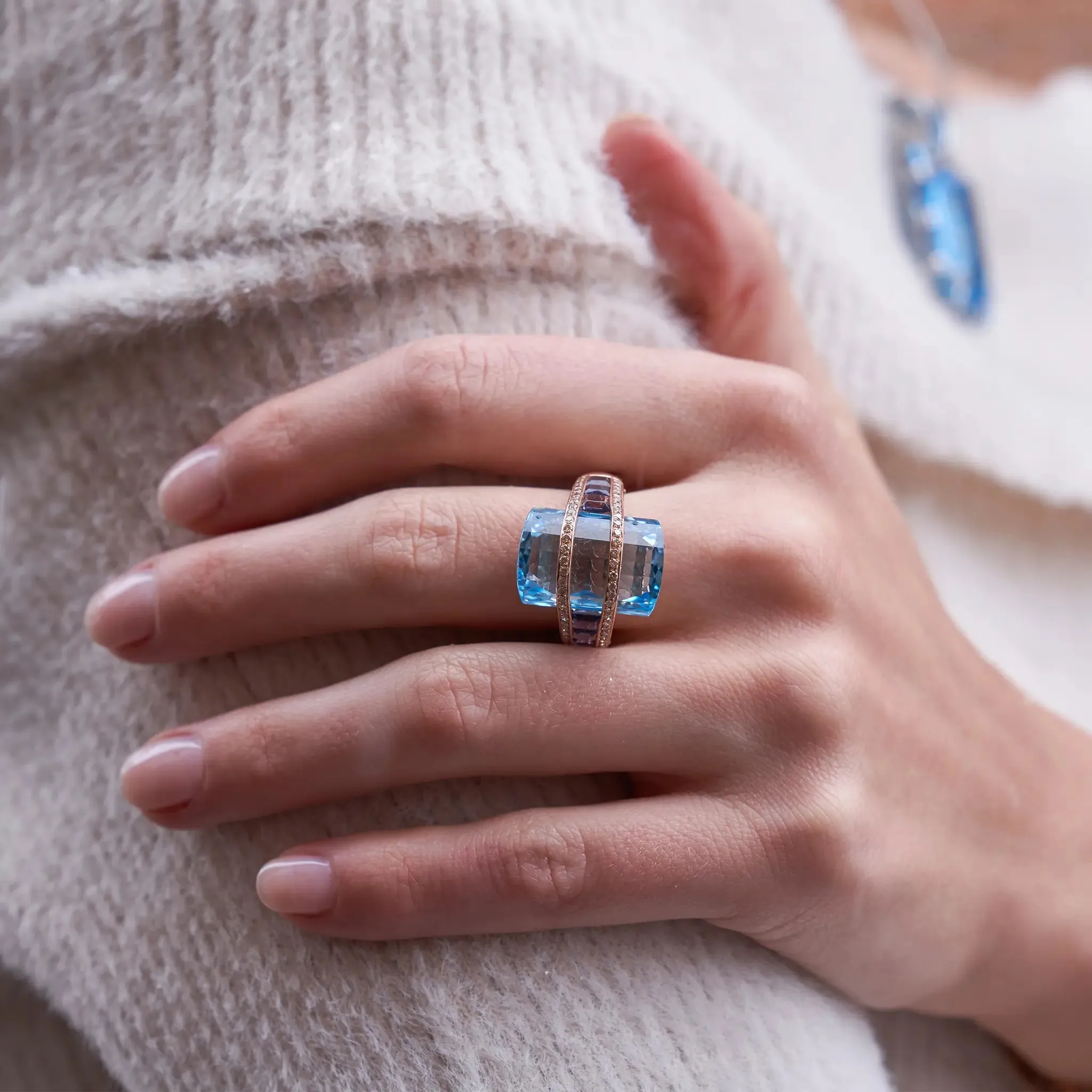 Fancy Cut London Blue Topaz with Iolite & Diamond Accents Ring