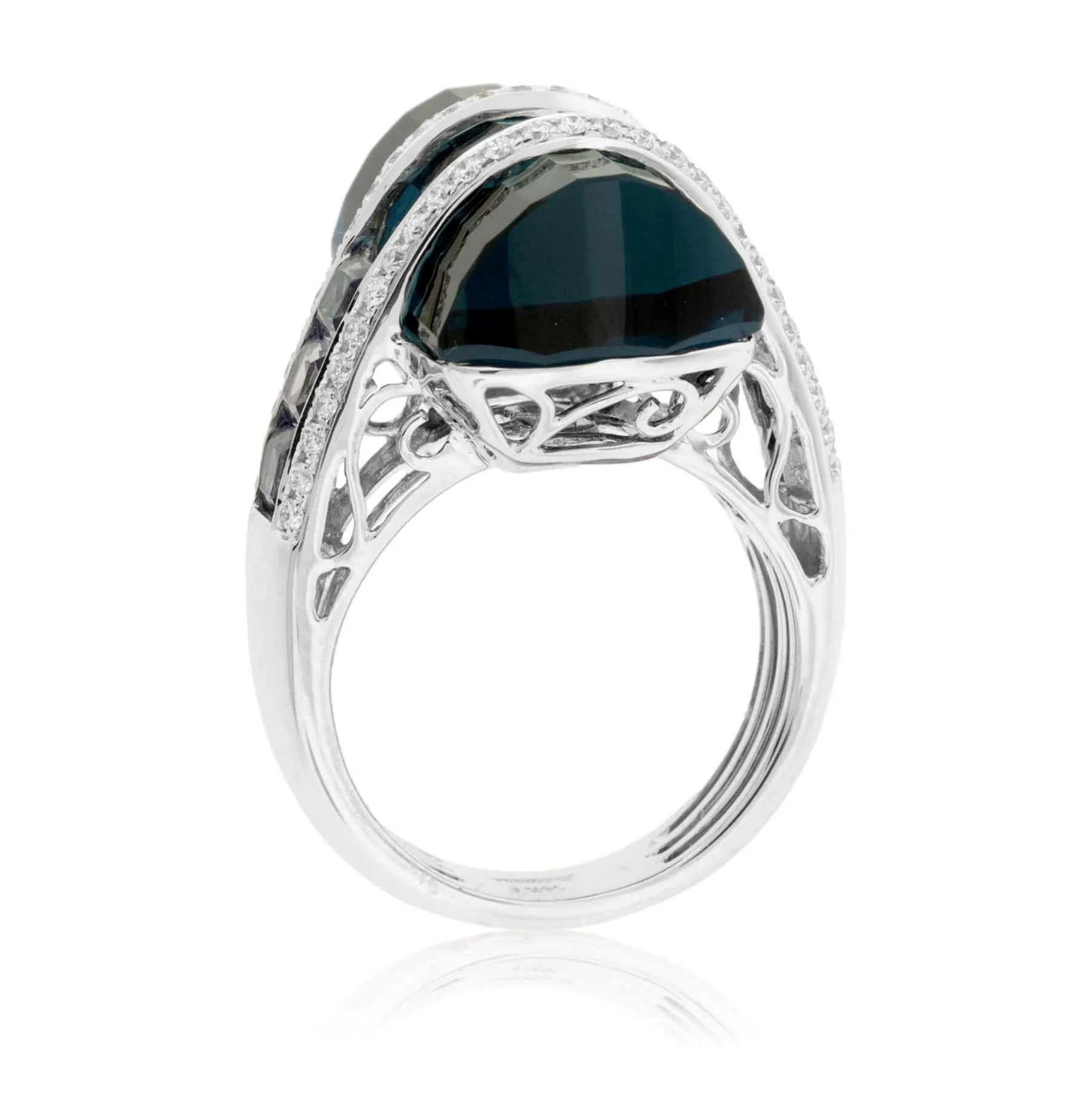 Fancy Cut London Blue Topaz with Iolite & Diamond Accents Ring