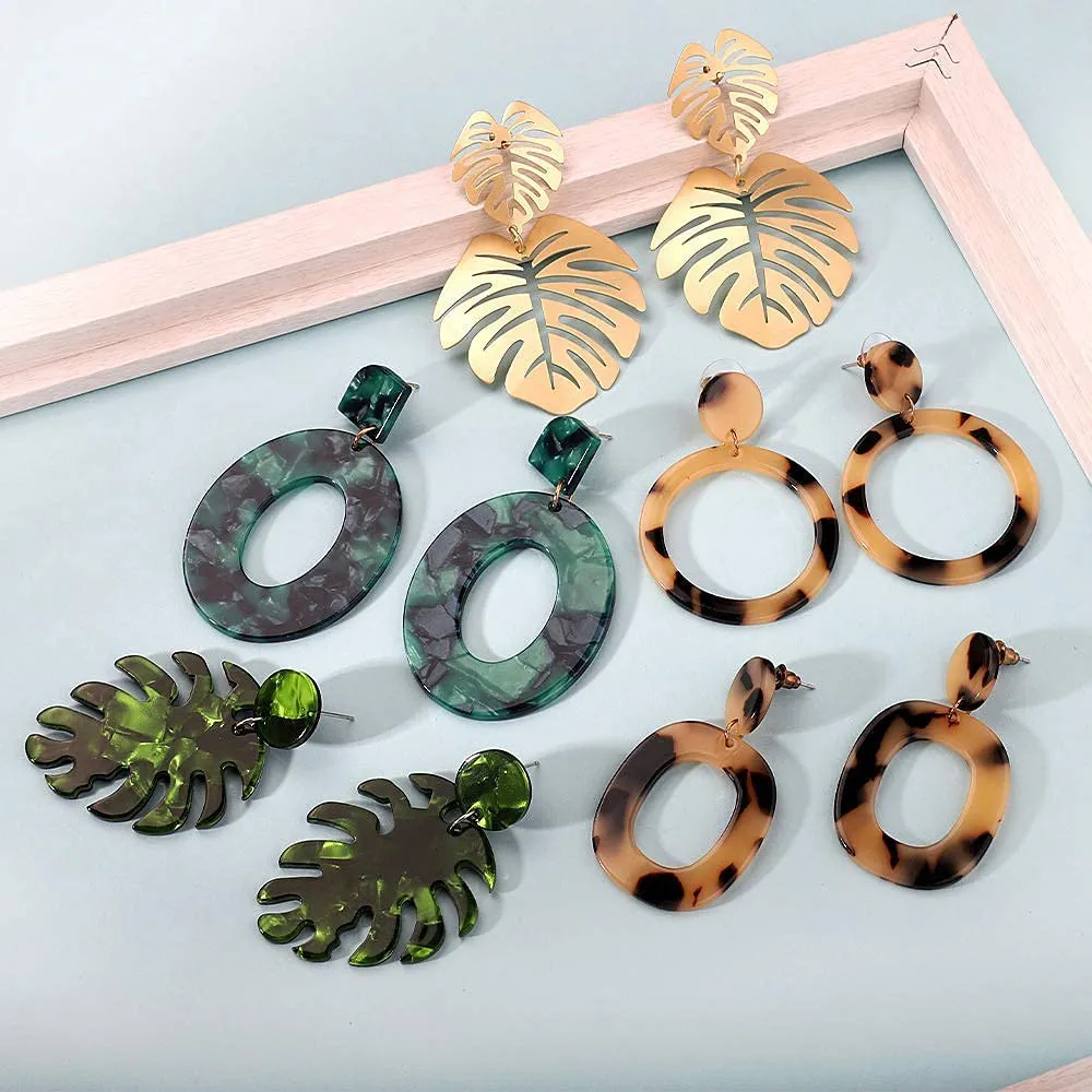 FIFATA 18 Pairs Statement Rattan Earrings for Women Girls Fun Acrylic Hoop Drop Dangle Earrings Fashion Resin Jewelry Set Hypoallergenic for Sensitive Ears