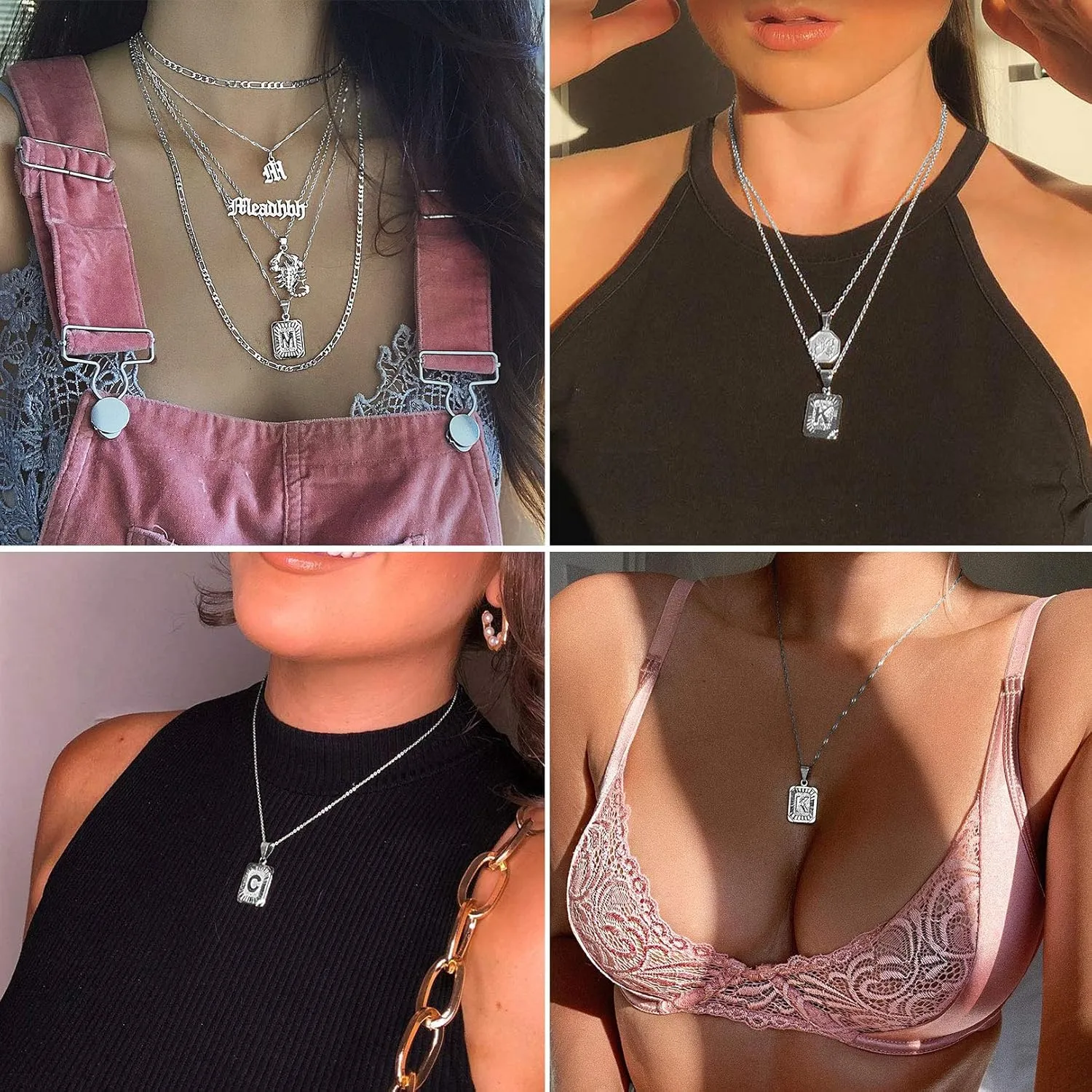 FOCALOOK Initial Necklace Rectangle Shaped 18K Gold Plated/Platinum Plated Capital A-Z Alphabet Necklace for Women 20 Inch  2 Inch