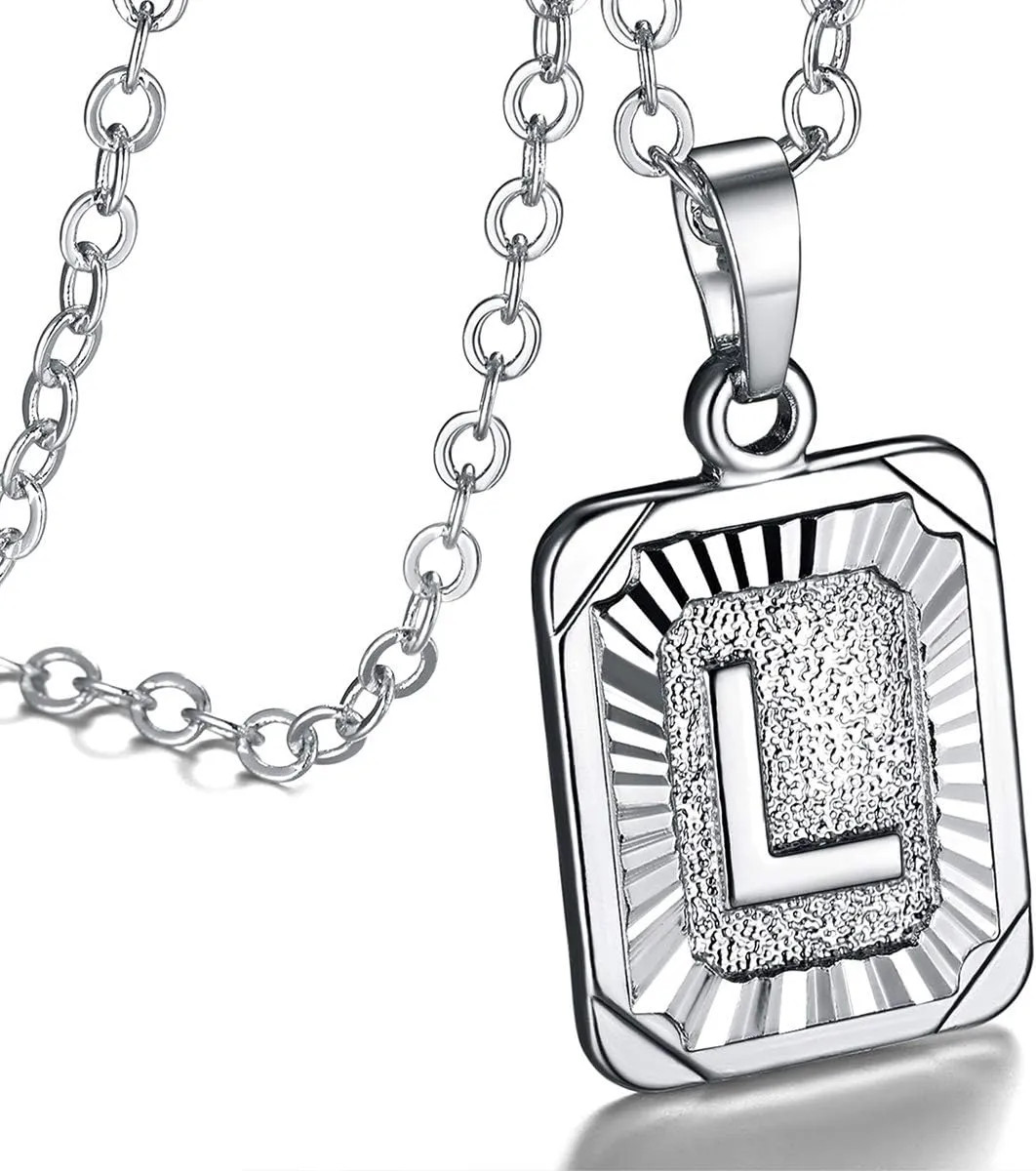 FOCALOOK Initial Necklace Rectangle Shaped 18K Gold Plated/Platinum Plated Capital A-Z Alphabet Necklace for Women 20 Inch  2 Inch