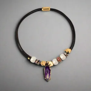 Forest Ceramic Necklace with 18K Gold Unicorn and Paw Accents