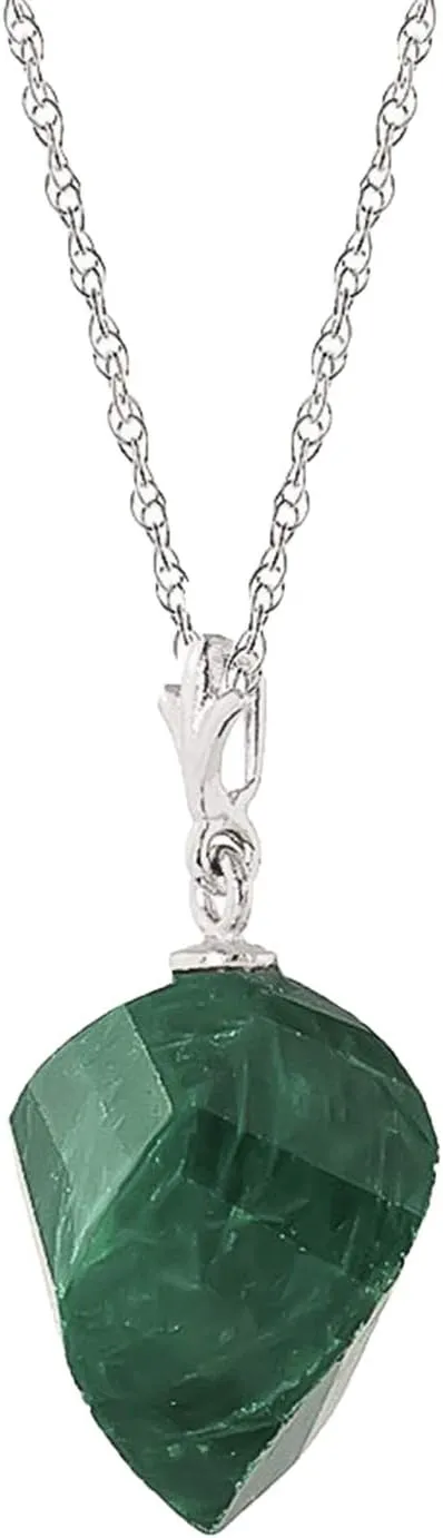 Galaxy Gold GG High Polished 14k Solid White Gold Pendant Necklace with 15.25 Carat Natural Twisted Spiral Briolette Green Sapphire