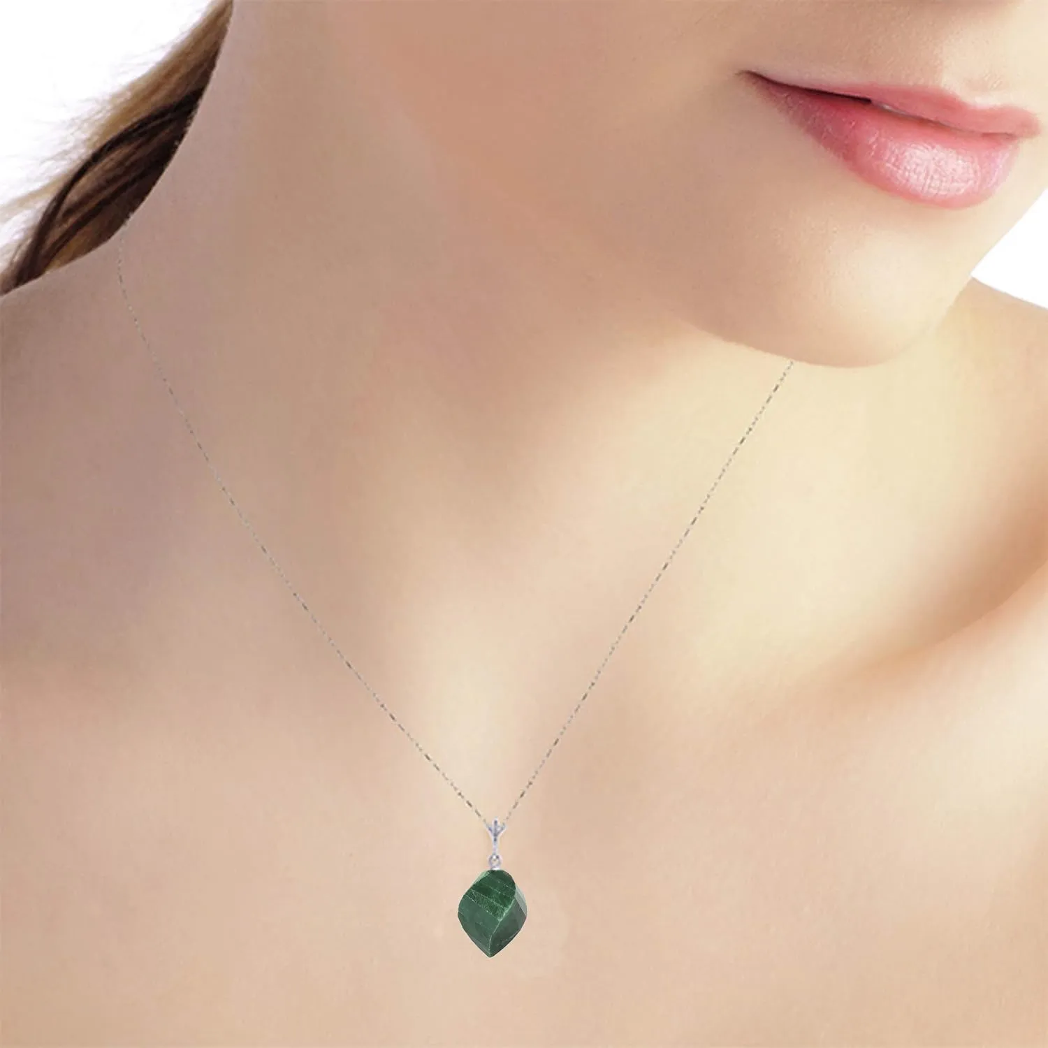 Galaxy Gold GG High Polished 14k Solid White Gold Pendant Necklace with 15.25 Carat Natural Twisted Spiral Briolette Green Sapphire