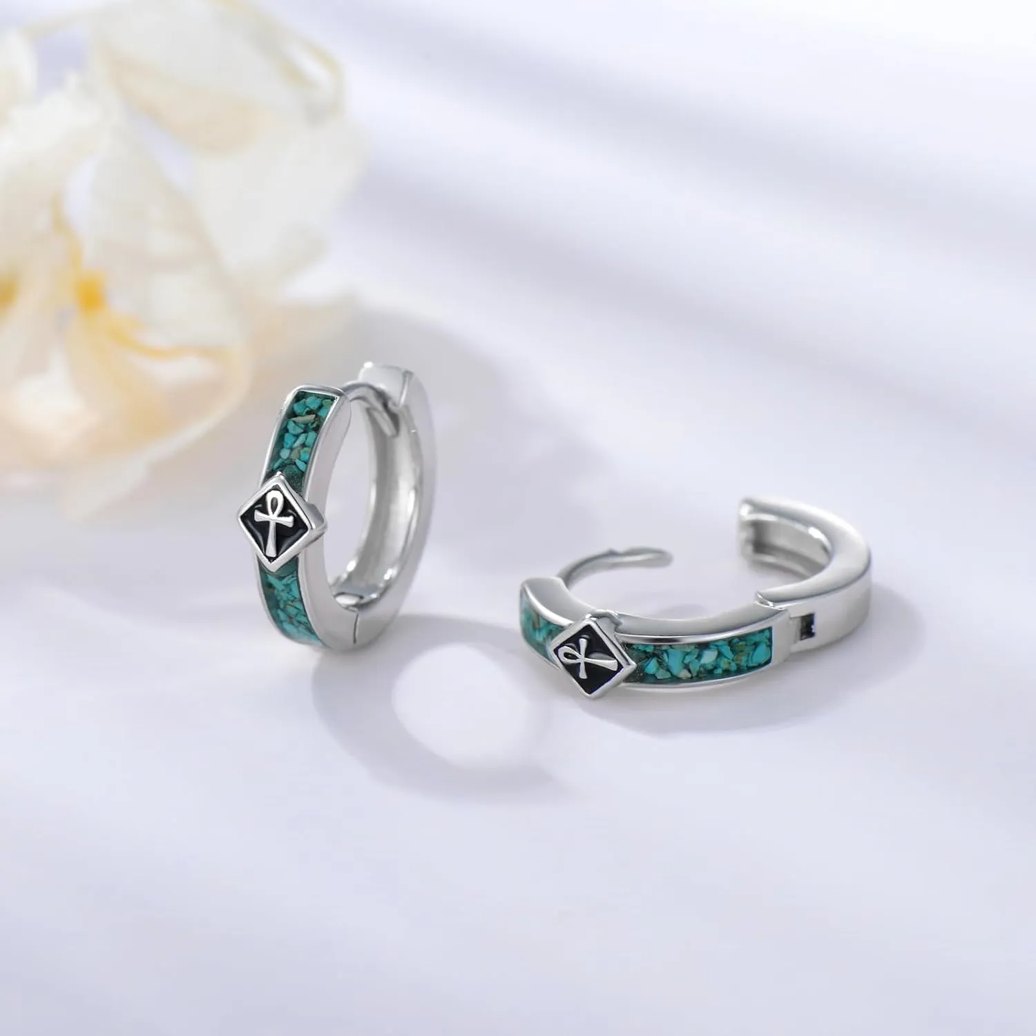 Gemstones/Viking/Celtic/Cross Hoop Earrings for Men Women 925 Sterling Silver 15mm Huggie Earrings for Sensitive Ears Jewelry Birthday Gifts