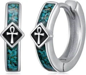 Gemstones/Viking/Celtic/Cross Hoop Earrings for Men Women 925 Sterling Silver 15mm Huggie Earrings for Sensitive Ears Jewelry Birthday Gifts