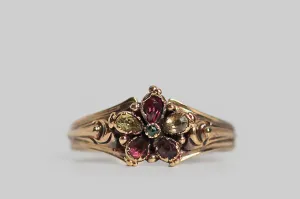 Georgian Garnet & Chrysoberyl Pansy Ring