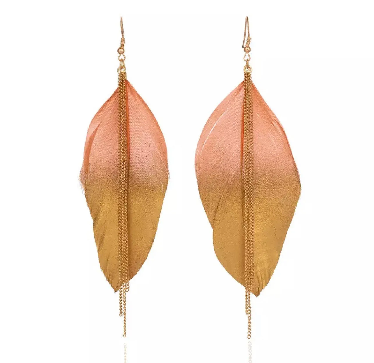 Gold Dipped Feather Earrings - Country Fest Boho Bohemians Lightweight Festival Jazz Mom Mother Flower child
