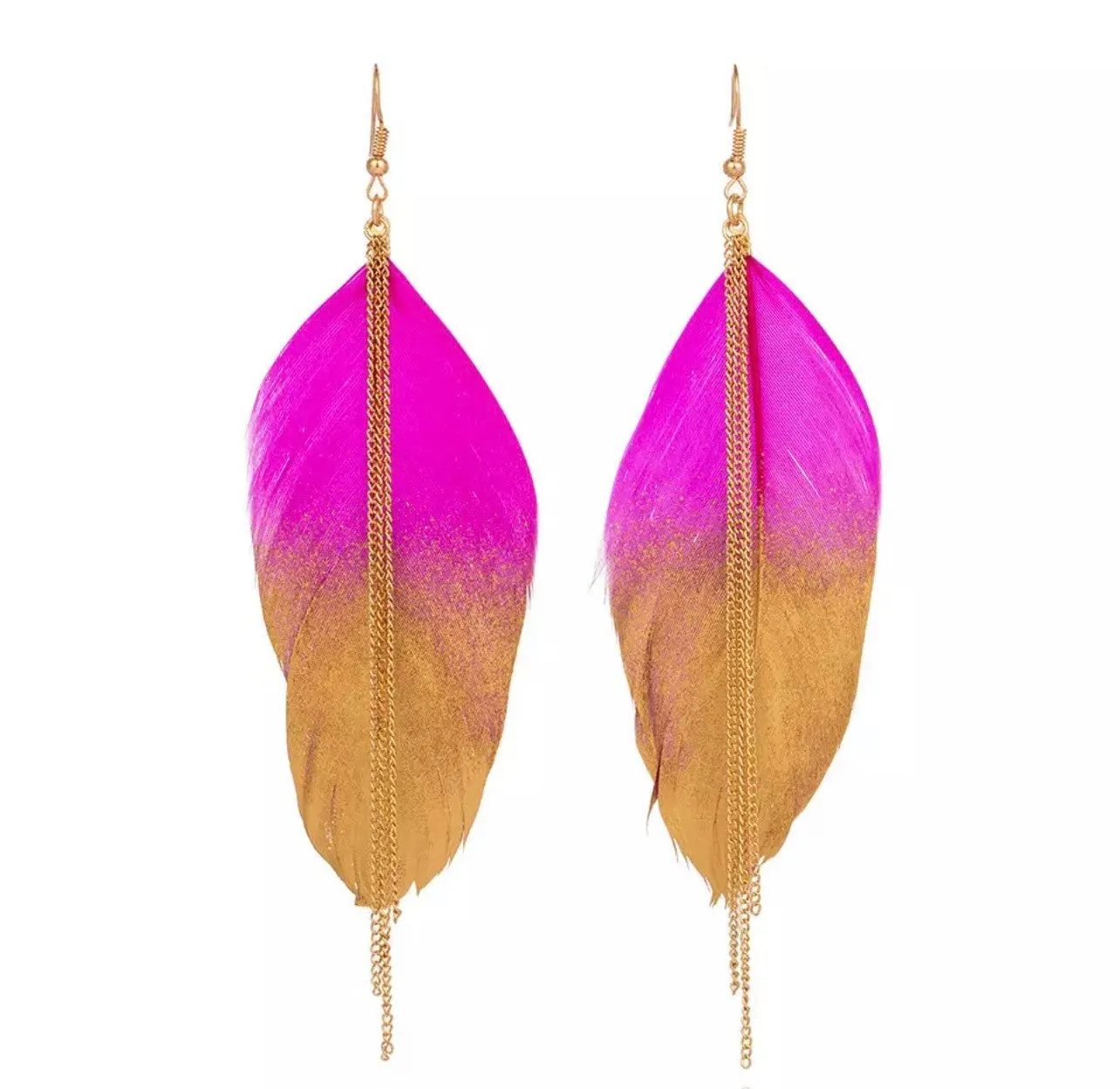 Gold Dipped Feather Earrings - Country Fest Boho Bohemians Lightweight Festival Jazz Mom Mother Flower child