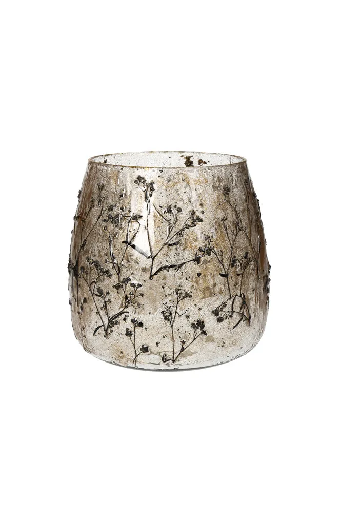 Gold Dried Flowers Glass Candle Holder