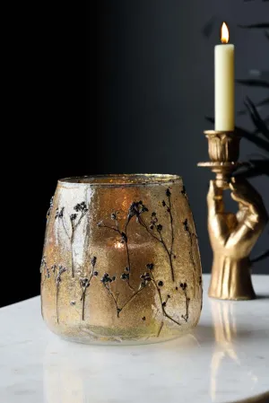 Gold Dried Flowers Glass Candle Holder