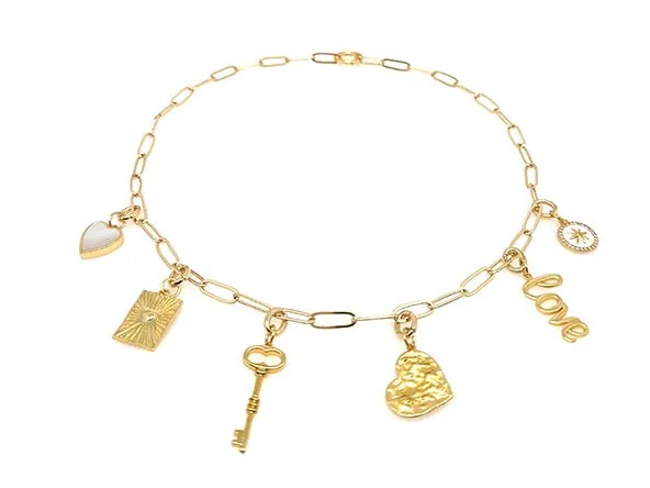 GOLD Mixed Charm Necklace Set | LOVE & HEARTS - 20% OFF