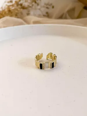 Golden Plated Vertical Strip Adjustable Ring Black