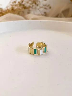 Golden Plated Vertical Strip Adjustable Ring Green