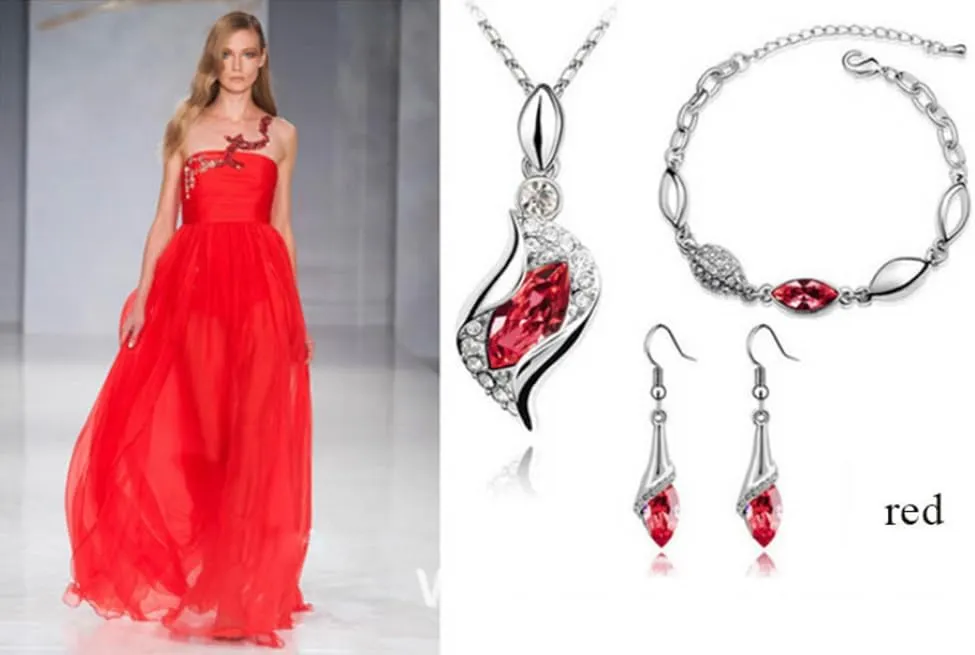 GracesDawn Beautiful Cubic Zirconia with Platinum Plated Chain Necklace Angel Elf Pendant Mosaic Crystal Necklace Bracelet and Earrings Set Necklace 18"