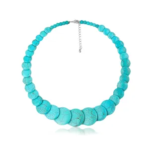 Graduation Gifts - Sterling Silver Real Turquoise Chunky Collar Necklace Dainty Simple Statement Authentic Blue Western Boho Country Choker Jewelry for Women