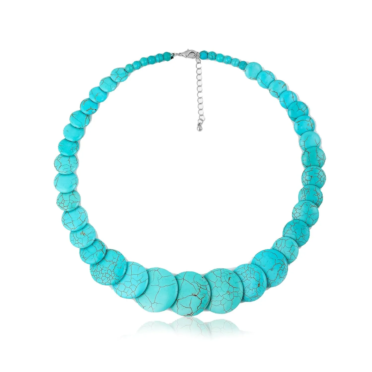 Graduation Gifts - Sterling Silver Real Turquoise Chunky Collar Necklace Dainty Simple Statement Authentic Blue Western Boho Country Choker Jewelry for Women