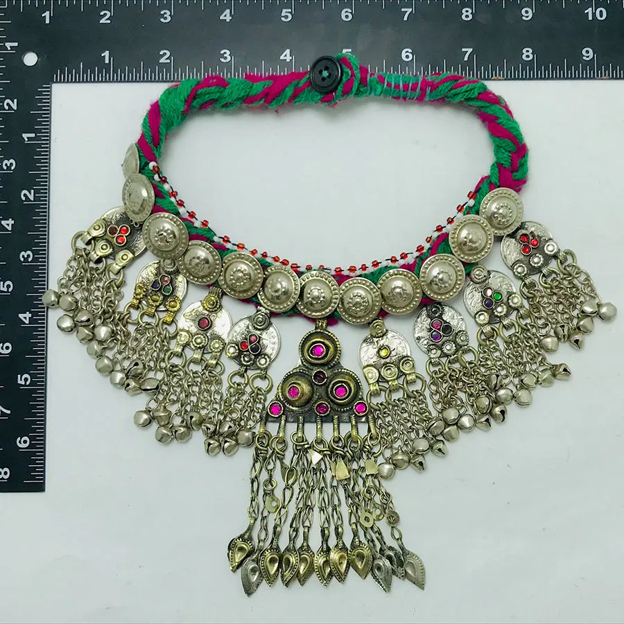 Handmade Choker Necklace, Tribal Necklace With Vintage Coins and Tassels,
