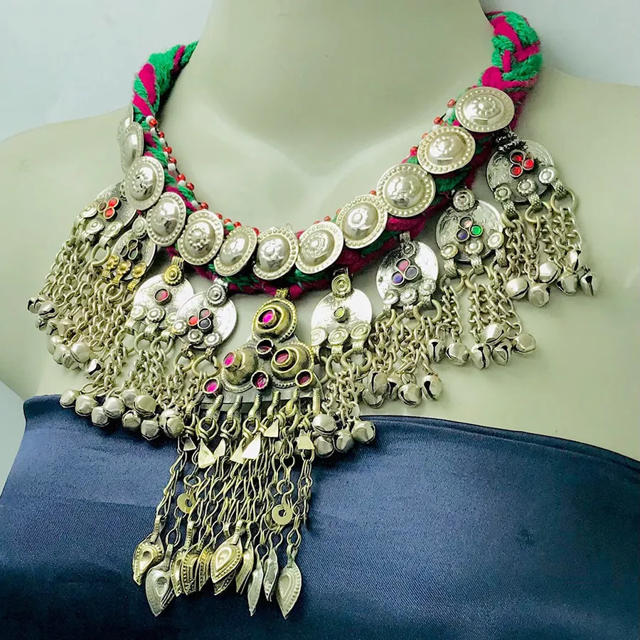Handmade Choker Necklace, Tribal Necklace With Vintage Coins and Tassels,