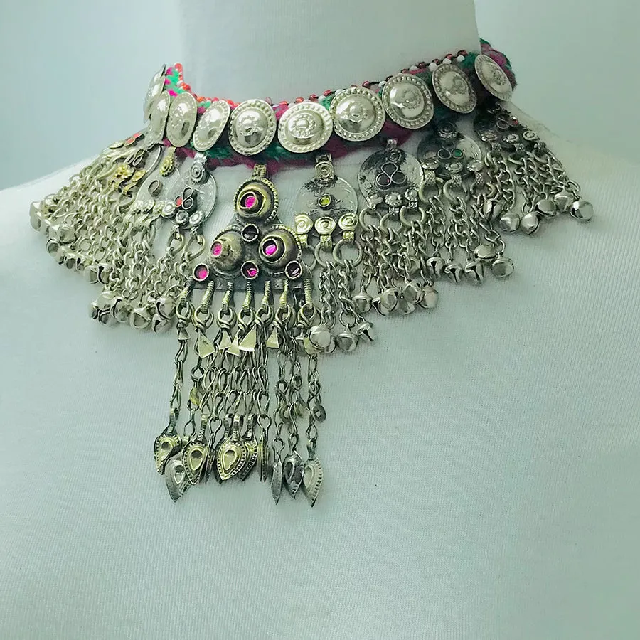 Handmade Choker Necklace, Tribal Necklace With Vintage Coins and Tassels,