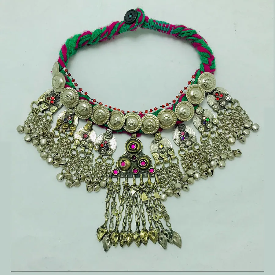 Handmade Choker Necklace, Tribal Necklace With Vintage Coins and Tassels,
