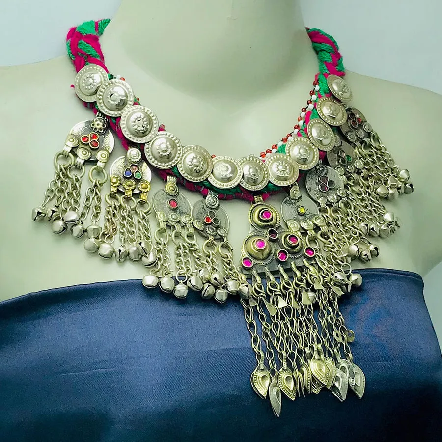 Handmade Choker Necklace, Tribal Necklace With Vintage Coins and Tassels,
