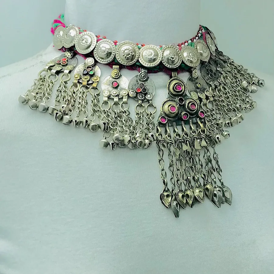 Handmade Choker Necklace, Tribal Necklace With Vintage Coins and Tassels,