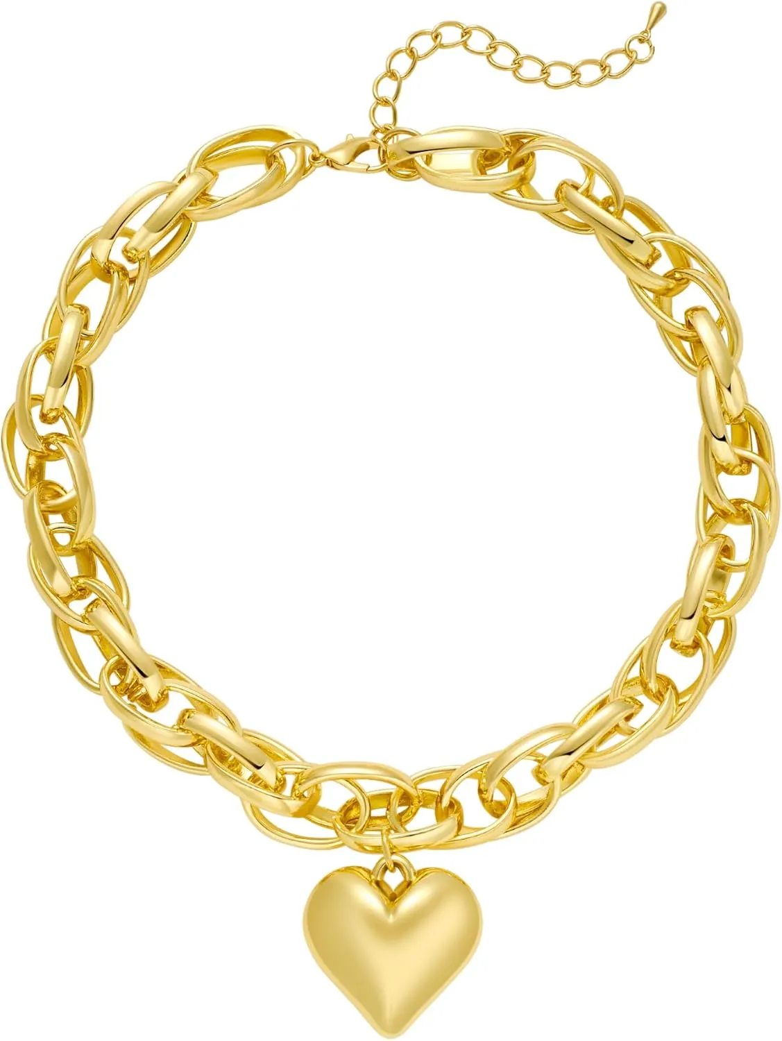 Heart Pendant Necklace Gold Chunky Twisted Chain Link Choker Necklace for Women