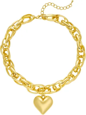 Heart Pendant Necklace Gold Chunky Twisted Chain Link Choker Necklace for Women