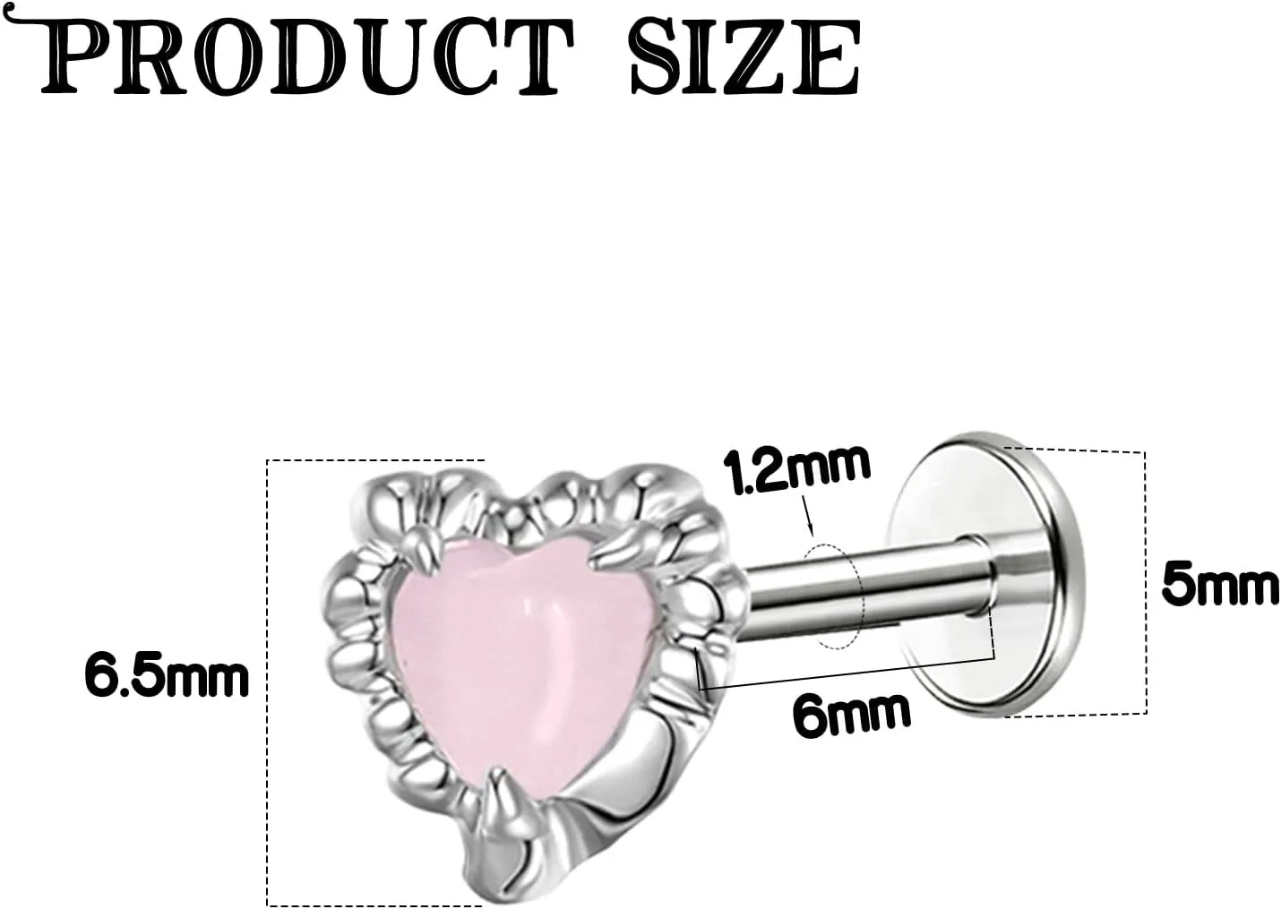 Heart-Shaped Labret Barbell Steel Lip Piercing Jewelry with Personalized Cute Setting Chrysoberyl Opal Inlaid Lip Human Puncture Jewelry for Women Men