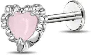Heart-Shaped Labret Barbell Steel Lip Piercing Jewelry with Personalized Cute Setting Chrysoberyl Opal Inlaid Lip Human Puncture Jewelry for Women Men