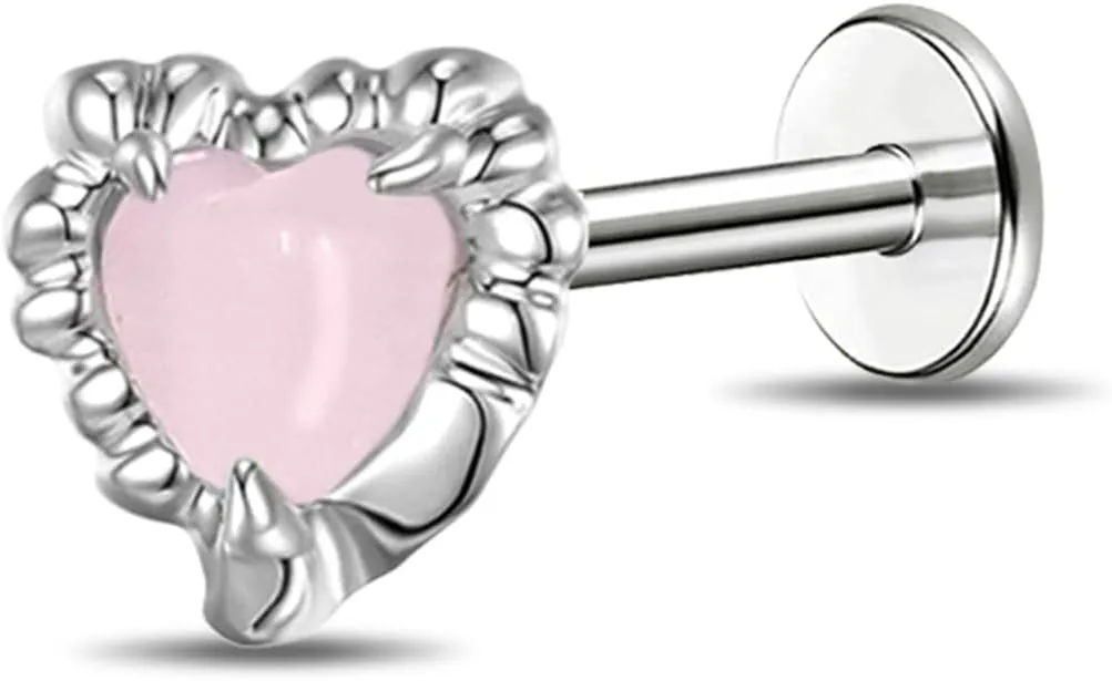 Heart-Shaped Labret Barbell Steel Lip Piercing Jewelry with Personalized Cute Setting Chrysoberyl Opal Inlaid Lip Human Puncture Jewelry for Women Men