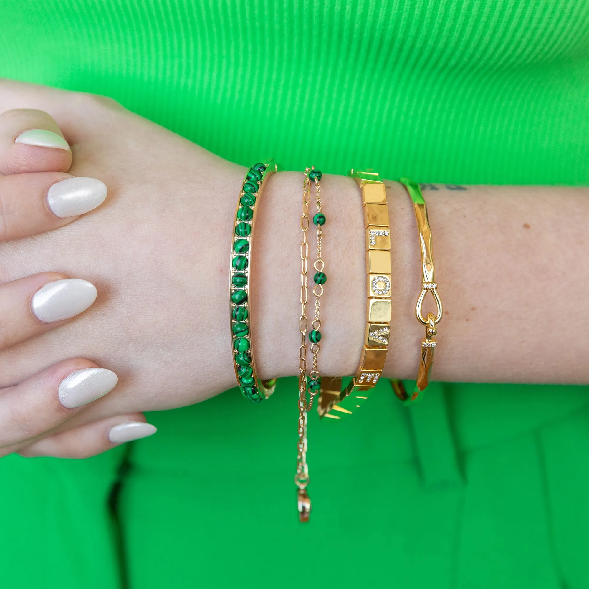 Horseshoe Double Row Bracelet, Reconstituted Malachite