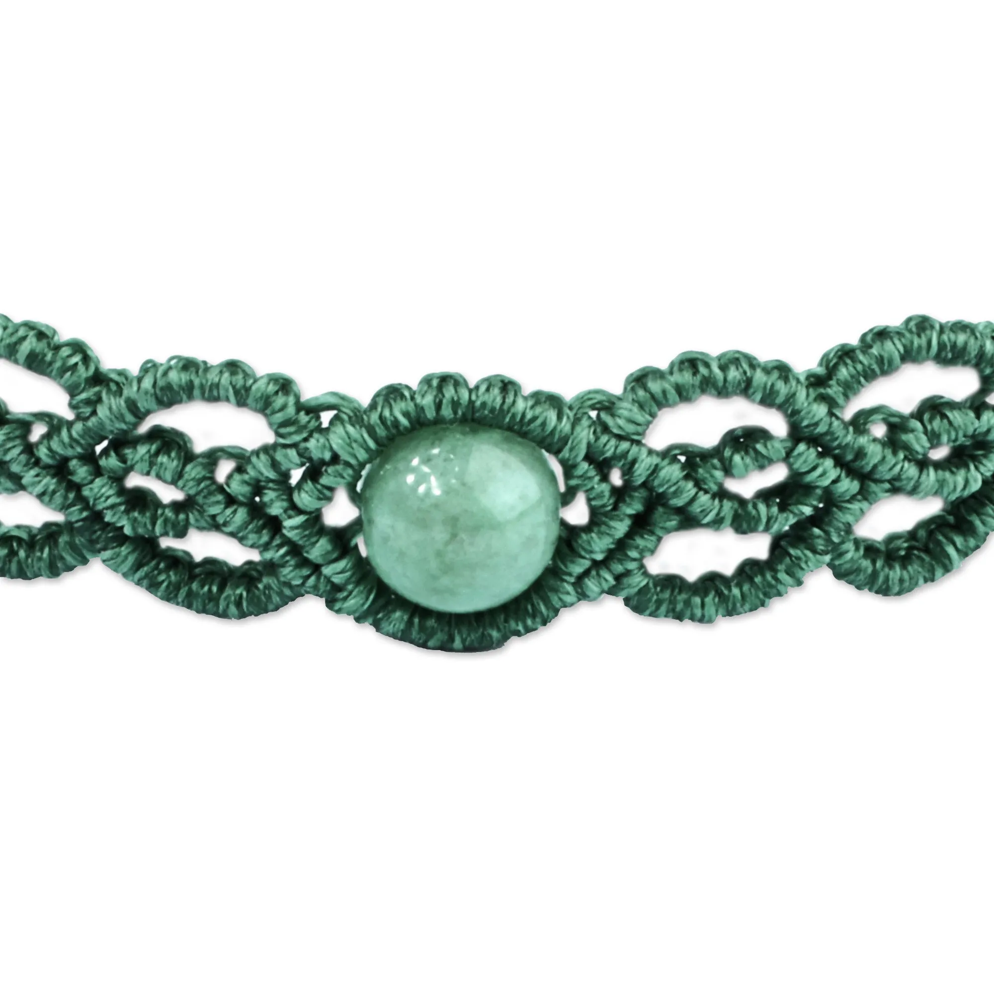 Jade Macrame Choker Necklace Handmade in Aqua Cotton Cords - Stylish Aqua | NOVICA