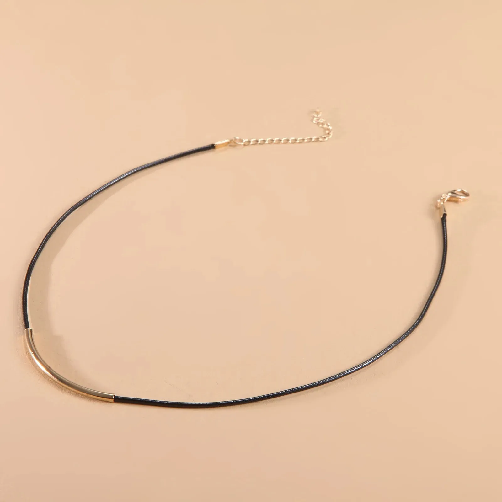 Japan and South Korea Harajuku black leather rope metal tube necklace female short neck collar necklace choker female clavicle c