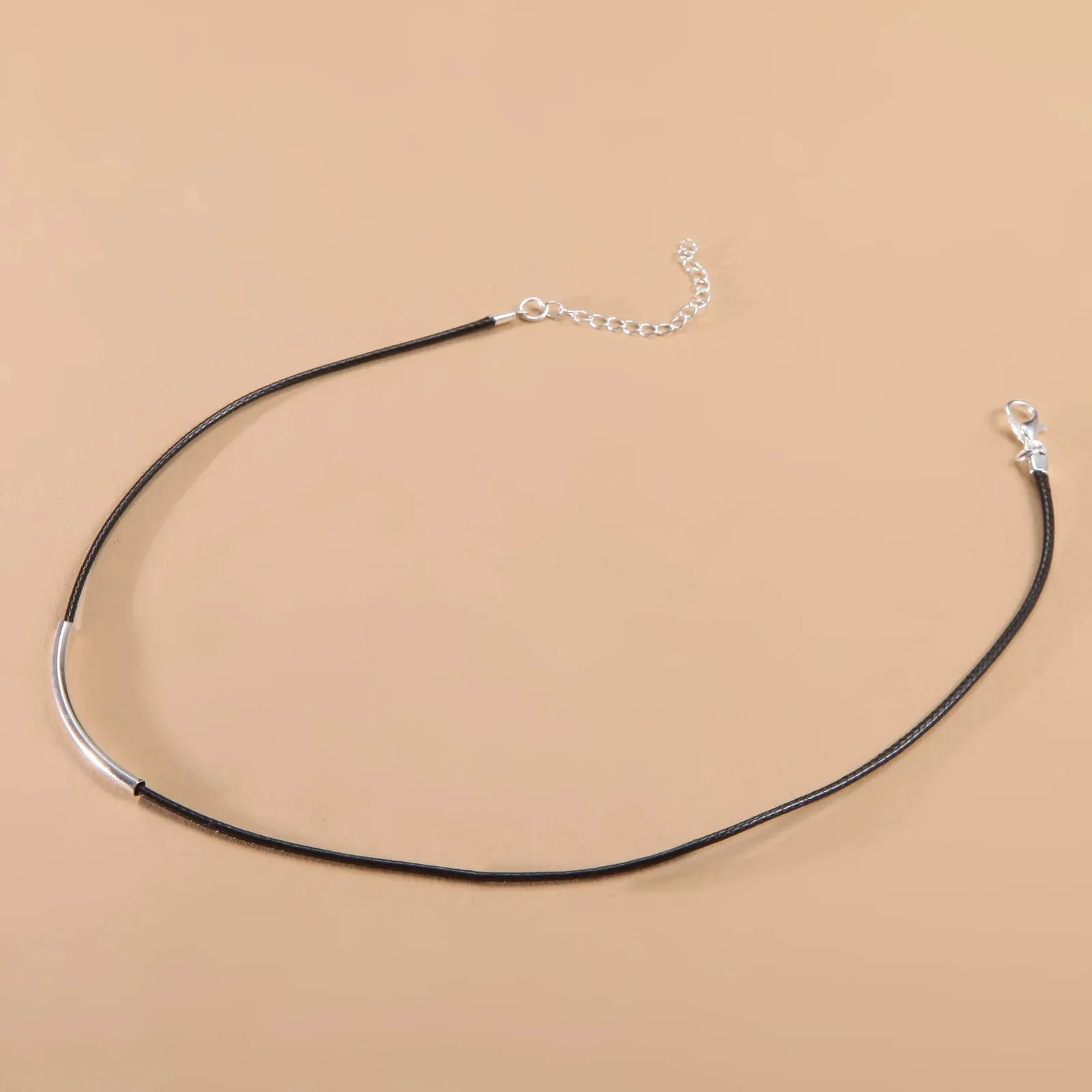 Japan and South Korea Harajuku black leather rope metal tube necklace female short neck collar necklace choker female clavicle c