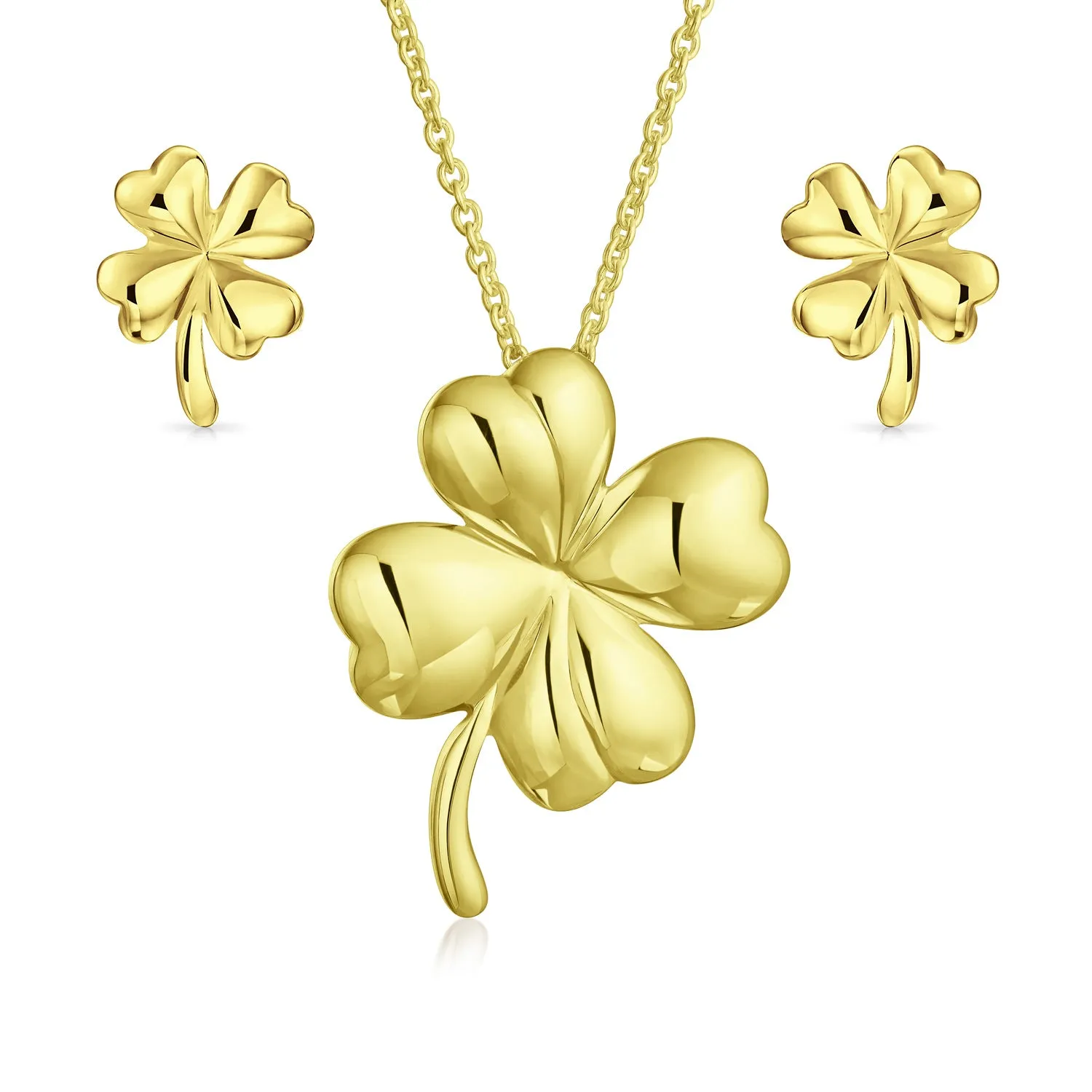 Jewelry Set Four Leaf Clover Shamrock Charm Pendant Necklace 925 Sterling Silver