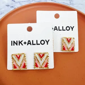 Kallie Rectangle Post Beaded Earrings Blush