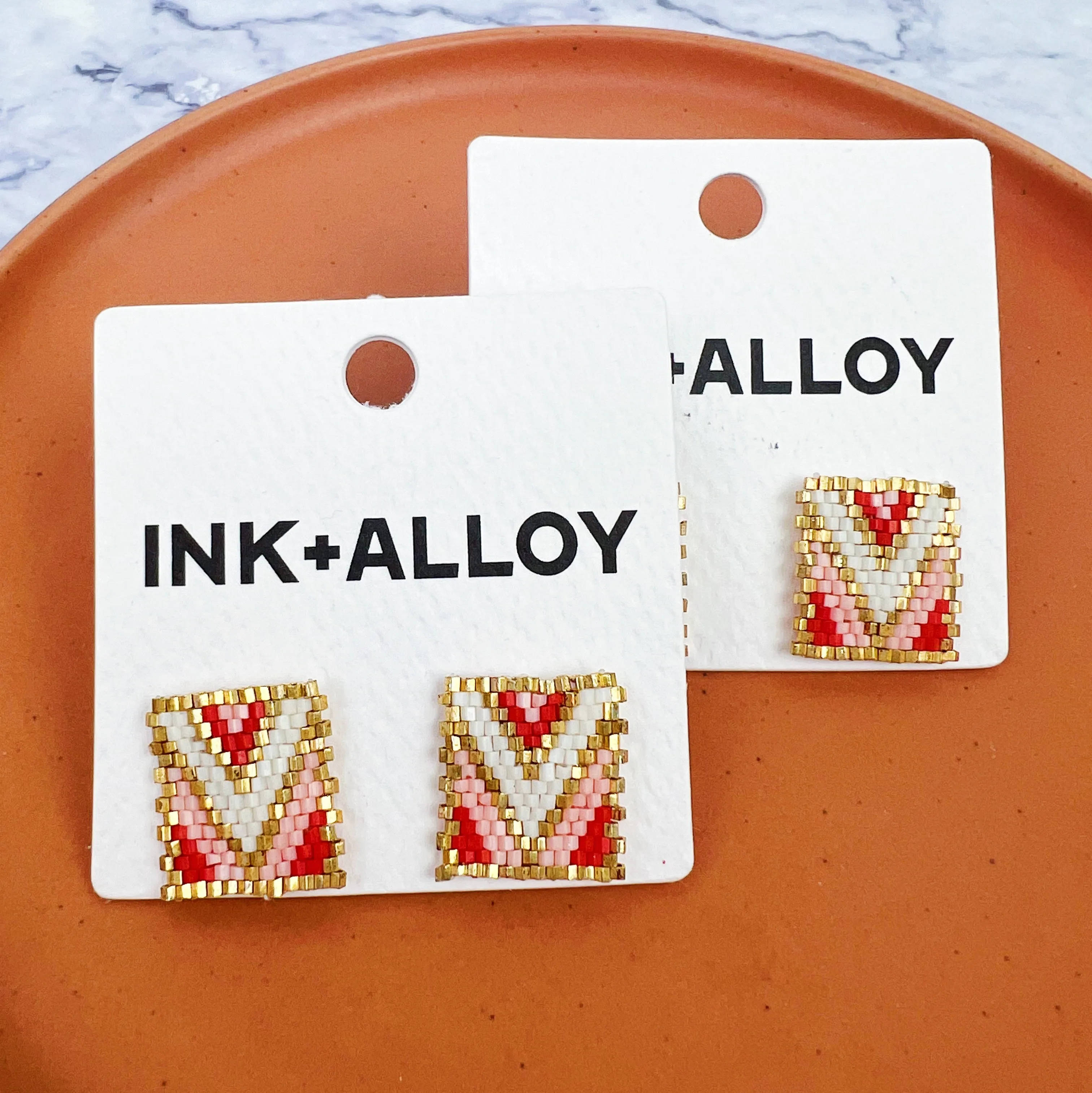 Kallie Rectangle Post Beaded Earrings Blush