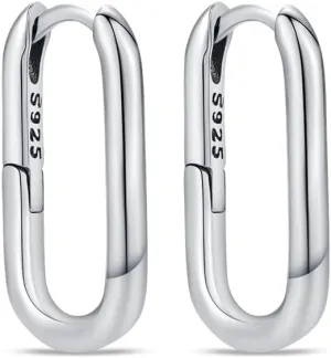 KEQ 925 Sterling Silver Hoop Earrings for Women Trendy Small Square Hypoallergenic Hoop Earrings Geometric Minimalist Rectangle Hoops Earrings