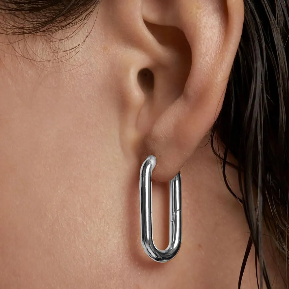KEQ 925 Sterling Silver Hoop Earrings for Women Trendy Small Square Hypoallergenic Hoop Earrings Geometric Minimalist Rectangle Hoops Earrings