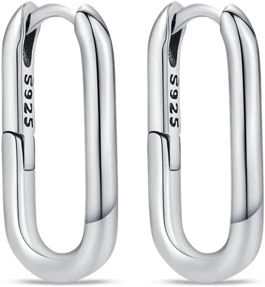 KEQ 925 Sterling Silver Hoop Earrings for Women Trendy Small Square Hypoallergenic Hoop Earrings Geometric Minimalist Rectangle Hoops Earrings