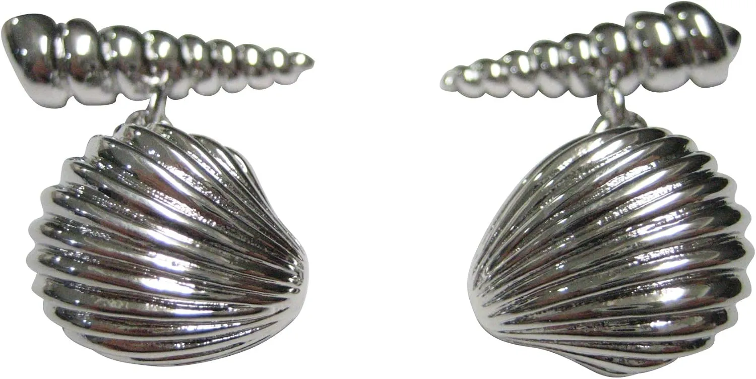 Kiola Designs Silver Toned Detailed Chained Shells Cufflinks