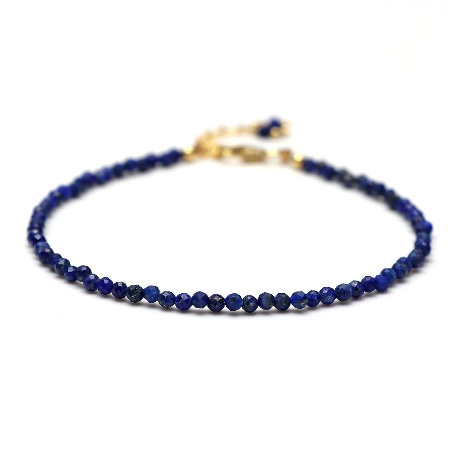 Lapis Lazuli Beaded Bracelet for Girls, Faceted Blue Beads 2.4-2.5 mm, Crystal Bracelet for Women, September Birthstone Jewelry, Healing Gifts, 8 inches Adjustable Chain