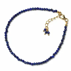 Lapis Lazuli Beaded Bracelet for Girls, Faceted Blue Beads 2.4-2.5 mm, Crystal Bracelet for Women, September Birthstone Jewelry, Healing Gifts, 8 inches Adjustable Chain