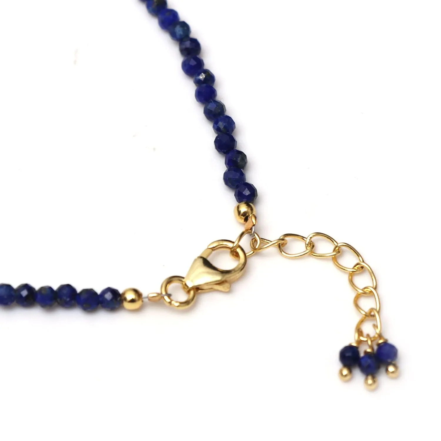 Lapis Lazuli Beaded Bracelet for Girls, Faceted Blue Beads 2.4-2.5 mm, Crystal Bracelet for Women, September Birthstone Jewelry, Healing Gifts, 8 inches Adjustable Chain