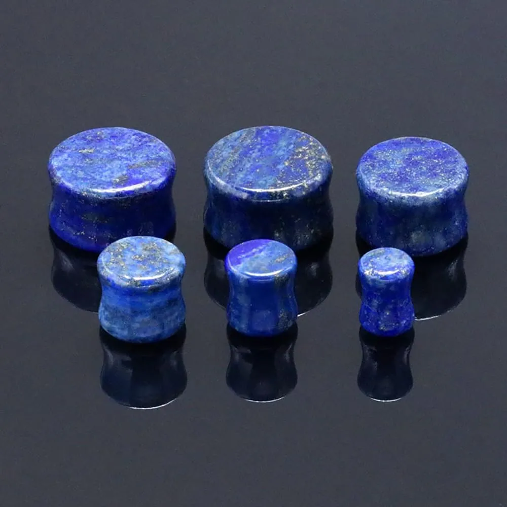 Lapis Lazuli Natural Stone Ear Plugs Double Flared Stretcher Earrings Gauges Tunnel Expanders 6-16mm Body Piercing Jewelry for Women Men
