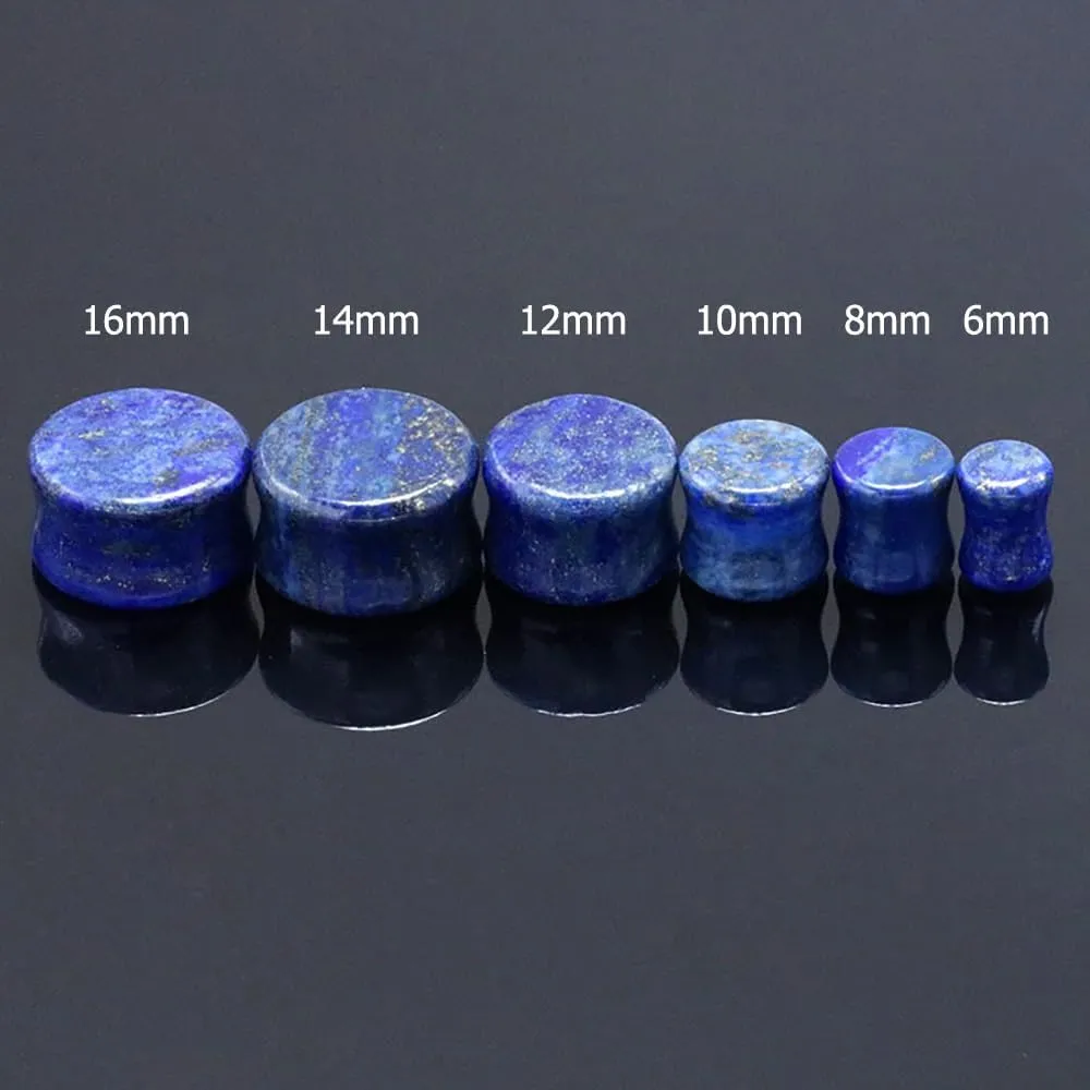 Lapis Lazuli Natural Stone Ear Plugs Double Flared Stretcher Earrings Gauges Tunnel Expanders 6-16mm Body Piercing Jewelry for Women Men