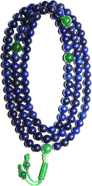 Lapis Lazuli Stone Mala, Afghani Lapis, Buddhist Prayer Mala, 108 Beads, Adjustable Knots